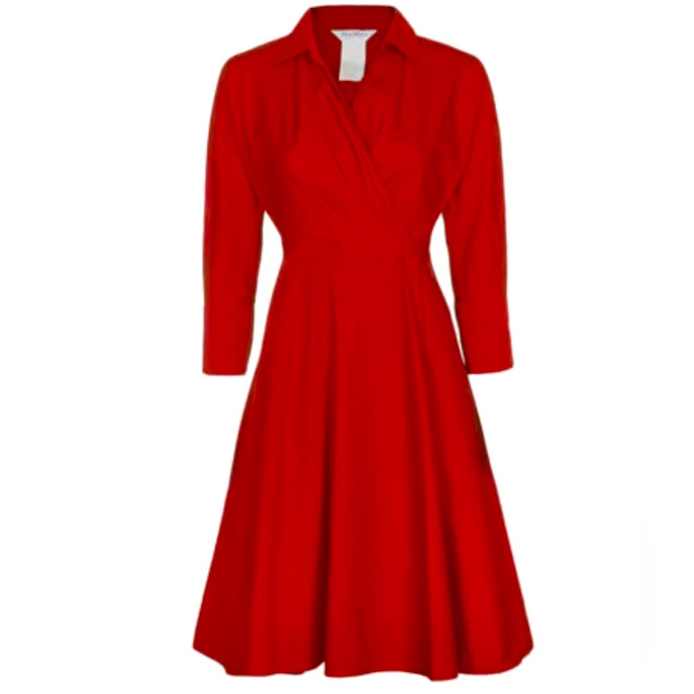 MaxMara Red Cotton Faux Wrap Dress